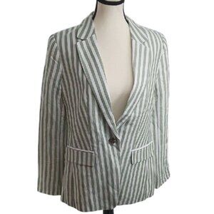 LOFT Blazer Green White Striped Tailored Fit Suit Jacket Linen Womens Size 6